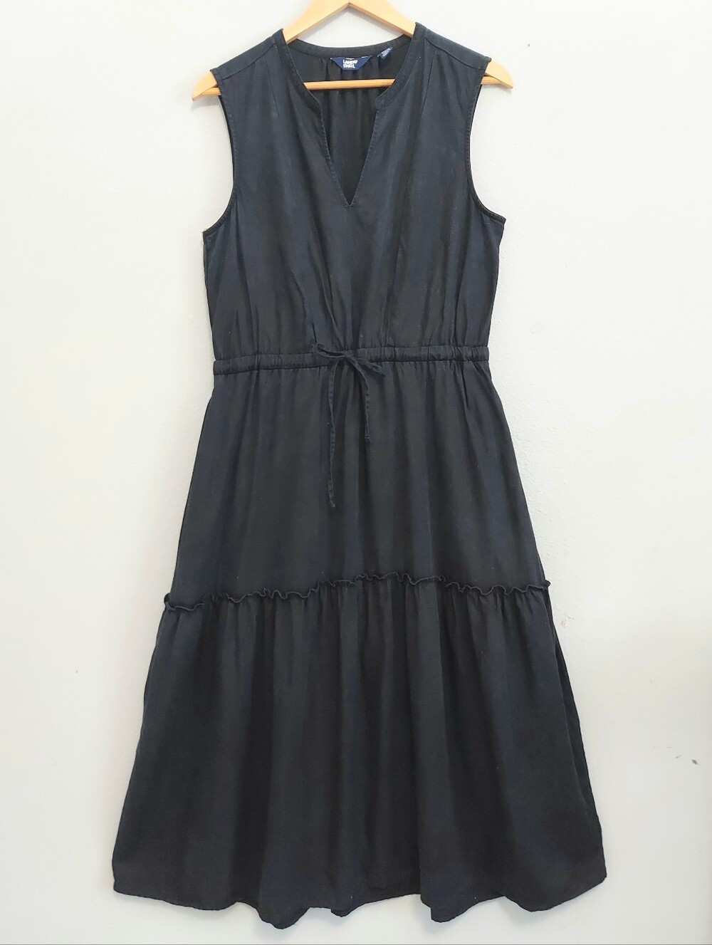Land's End Sleeveless Tiered Midi Dress Black Large Casual Coastal